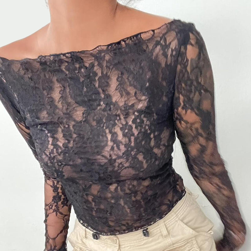 Floral Lace Long Sleeve Sheer Top