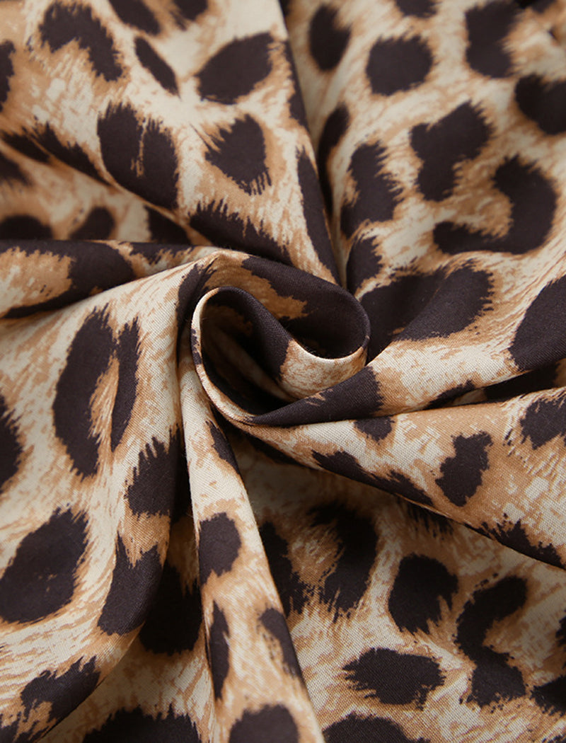 Leopard Print Tie-Front Puff Sleeve Shirt