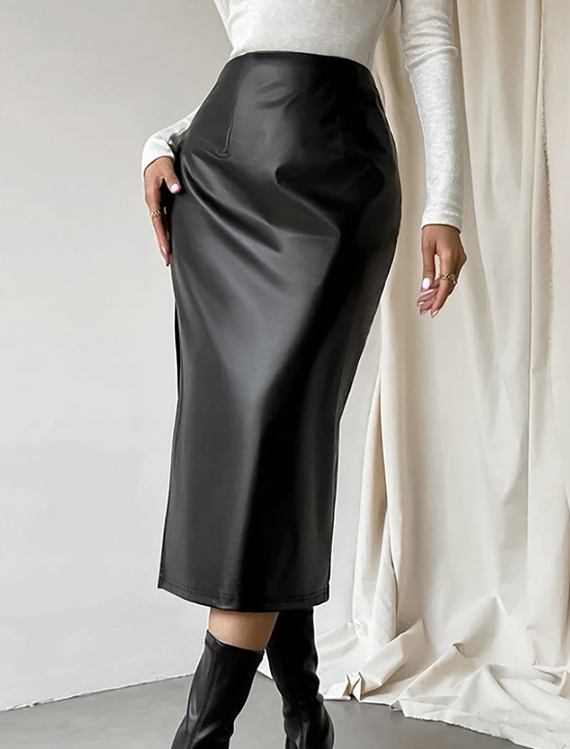 High-Waist Slit Midi Skirt