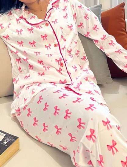 Bow Print Button-Up Pajama Set