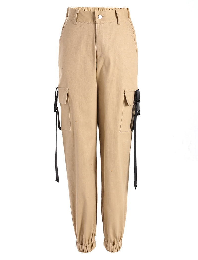 Ribbon Backpack Button Casual Pants