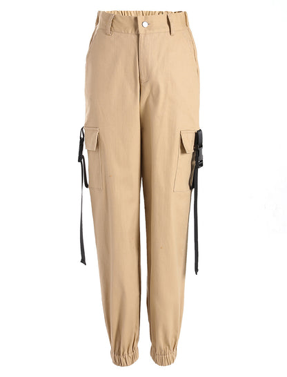 Ribbon Backpack Button Casual Pants
