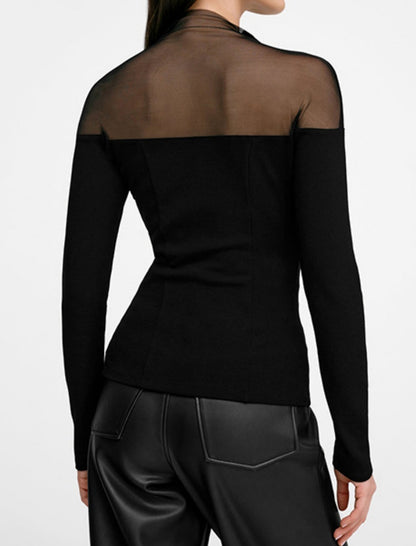 Sheer Panel Long Sleeve Top