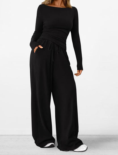 Wide-Leg Lounge Pants and Long Sleeve Top Set