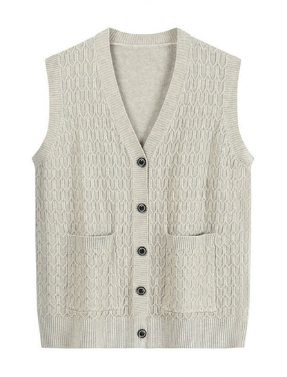 Button-Up Knit Vest with Front Pockets