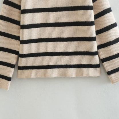 Striped High-Neck Pullover Sweater