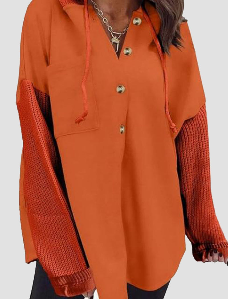 Oversized Buttoned Drawstring Hoodie