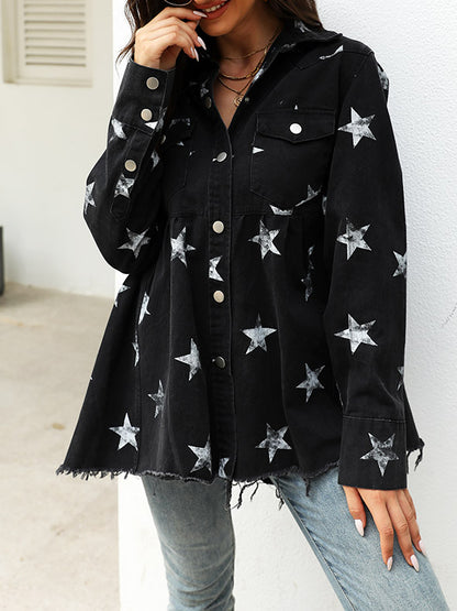 Star Print Button-Front Jacket