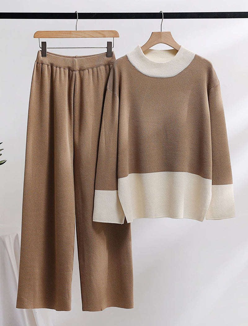 Knit Wide-Leg Pants and Sweater Two-Piece Set