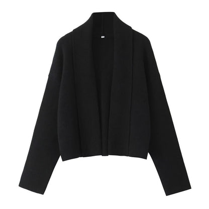 Collared Open-Front Knit Cardigan