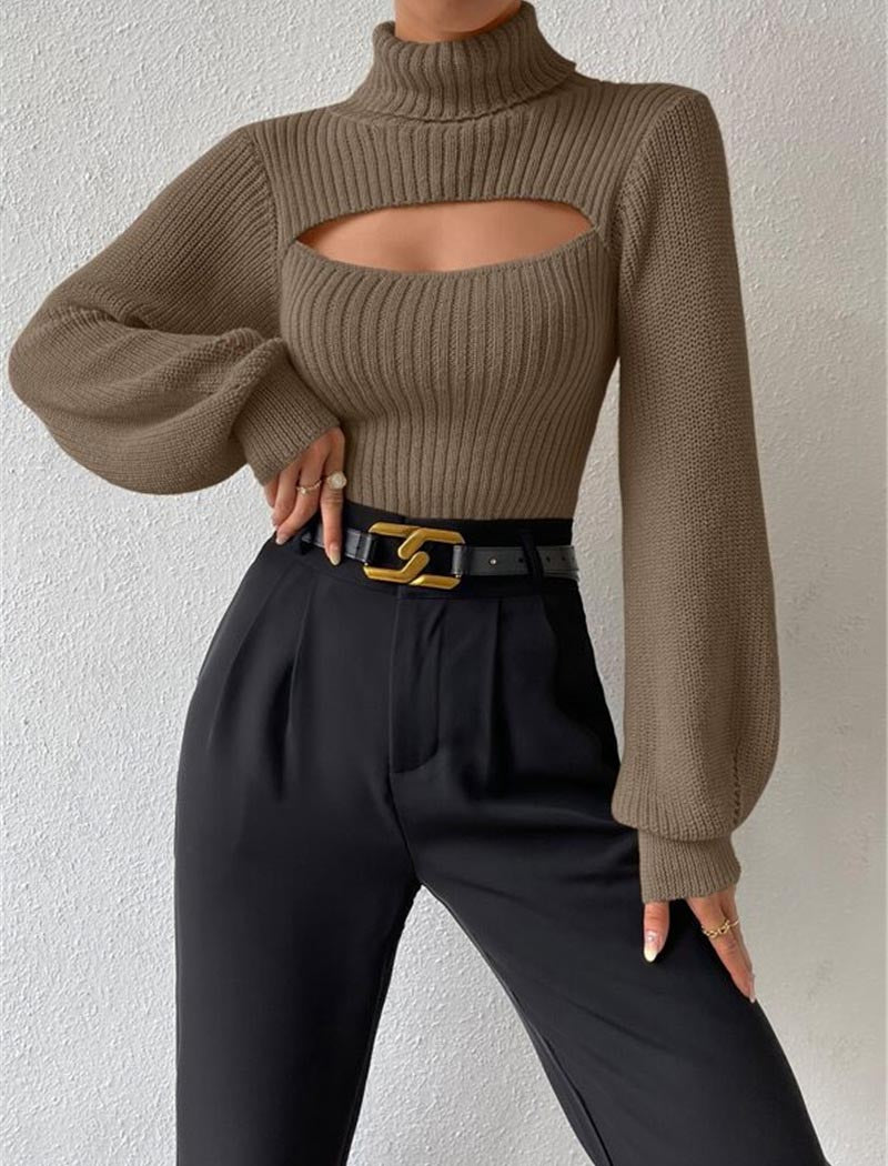 Ribbed Cutout Turtleneck Sweater