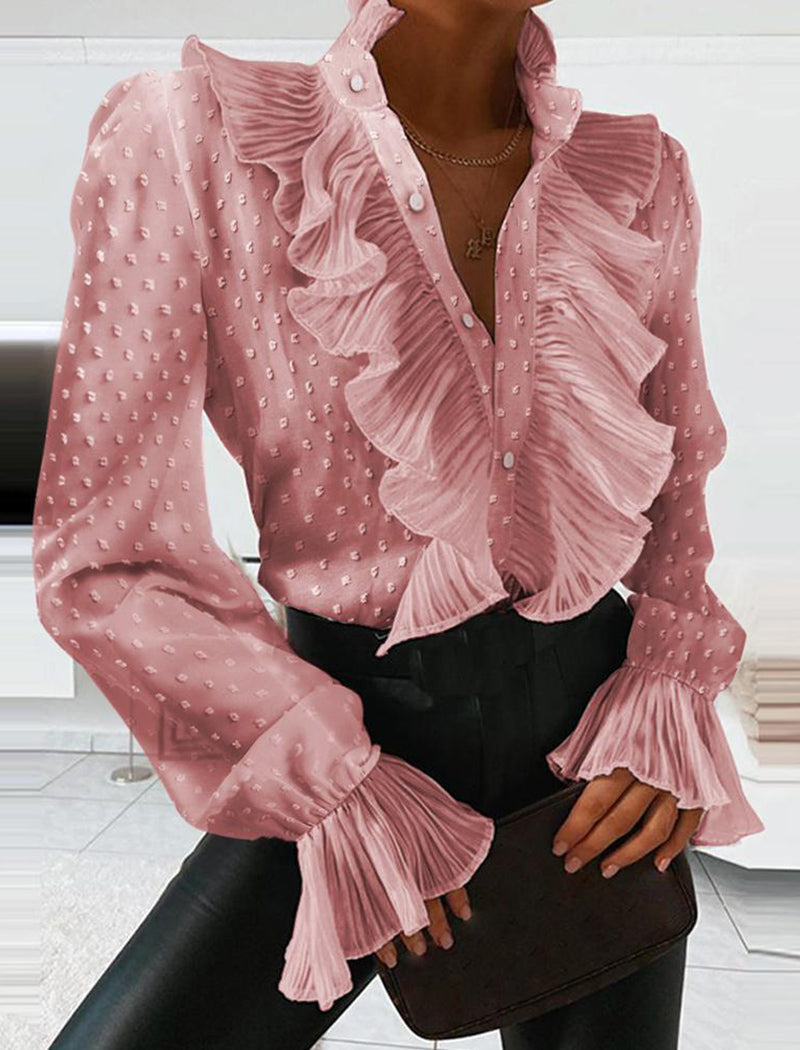 Ruffle Detail Button-Up Blouse