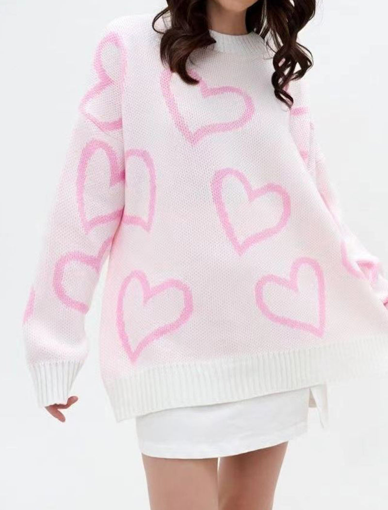 Heart Color-Block Crewneck Sweater