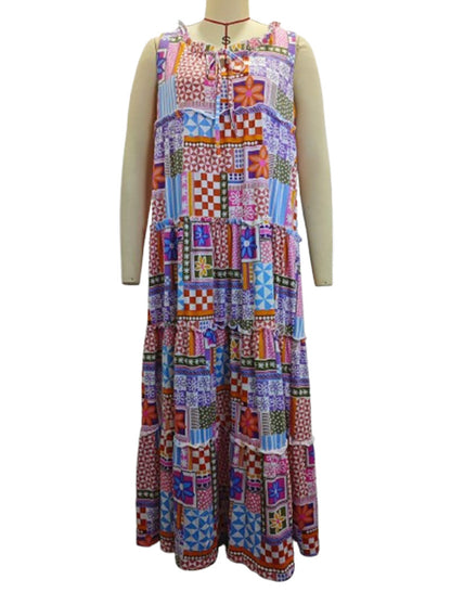 Sleeveless Patchwork Boho Maxi Dress