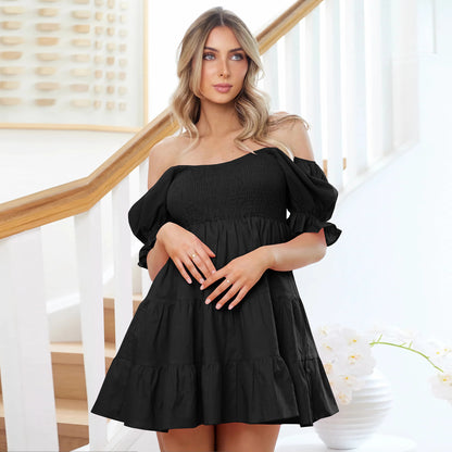 Off-Shoulder Smocked Mini Dress