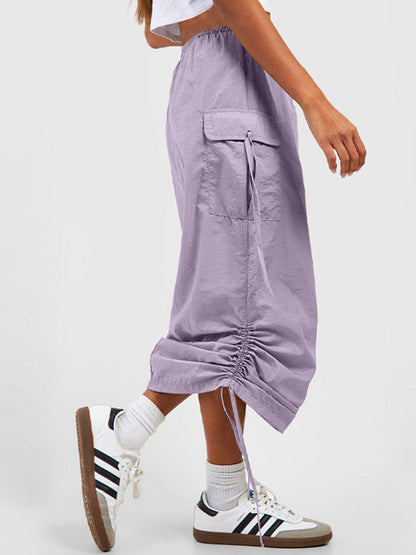 Drawstring Cargo Midi Skirt