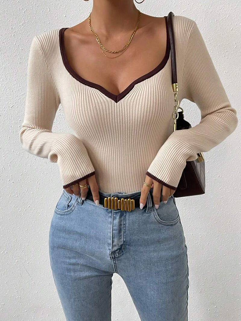 Contrast Trim Ribbed Knit Top