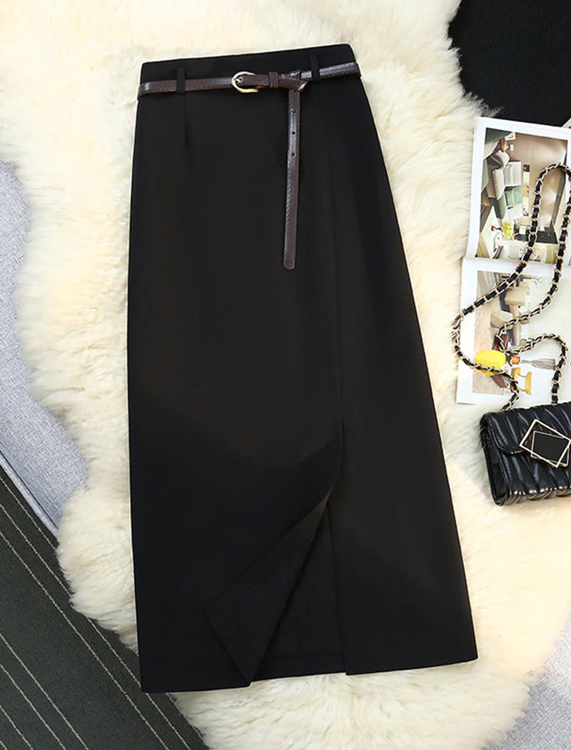 Belted High-Rise Split-Hem Maxi Skirt