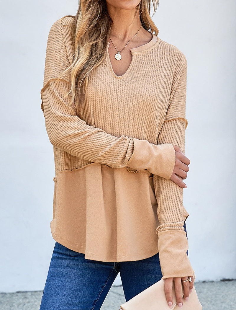 Long Sleeve Colorblock Loose Top