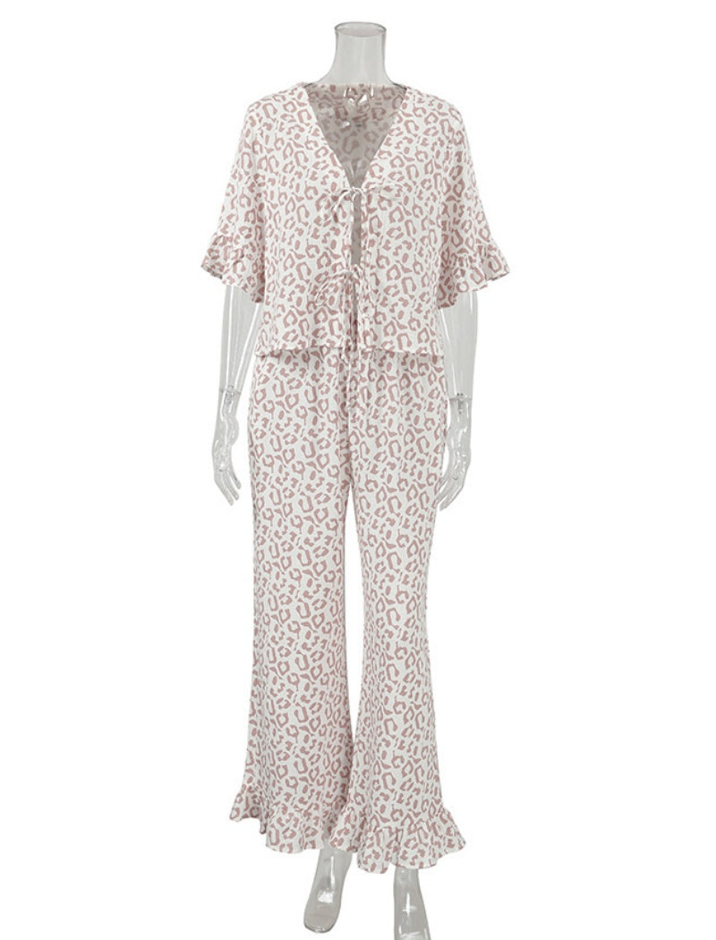 Leopard Print Tie-Front Lounge Set