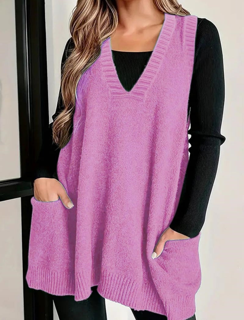 Sleeveless Knit Tunic with Front Pockets