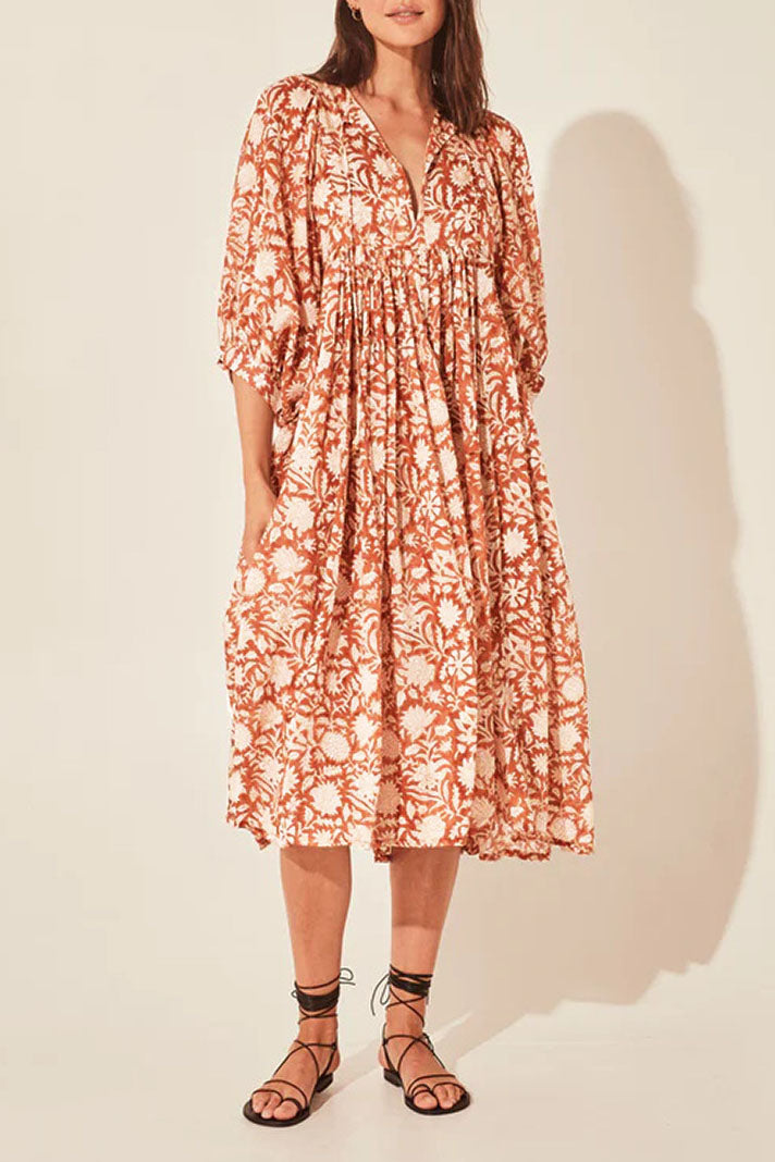 Floral Print A-line Midi Dress