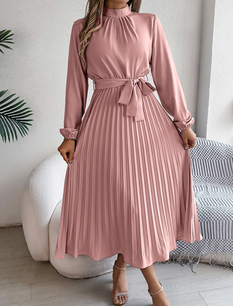 Pleated Dress with Tie Waist