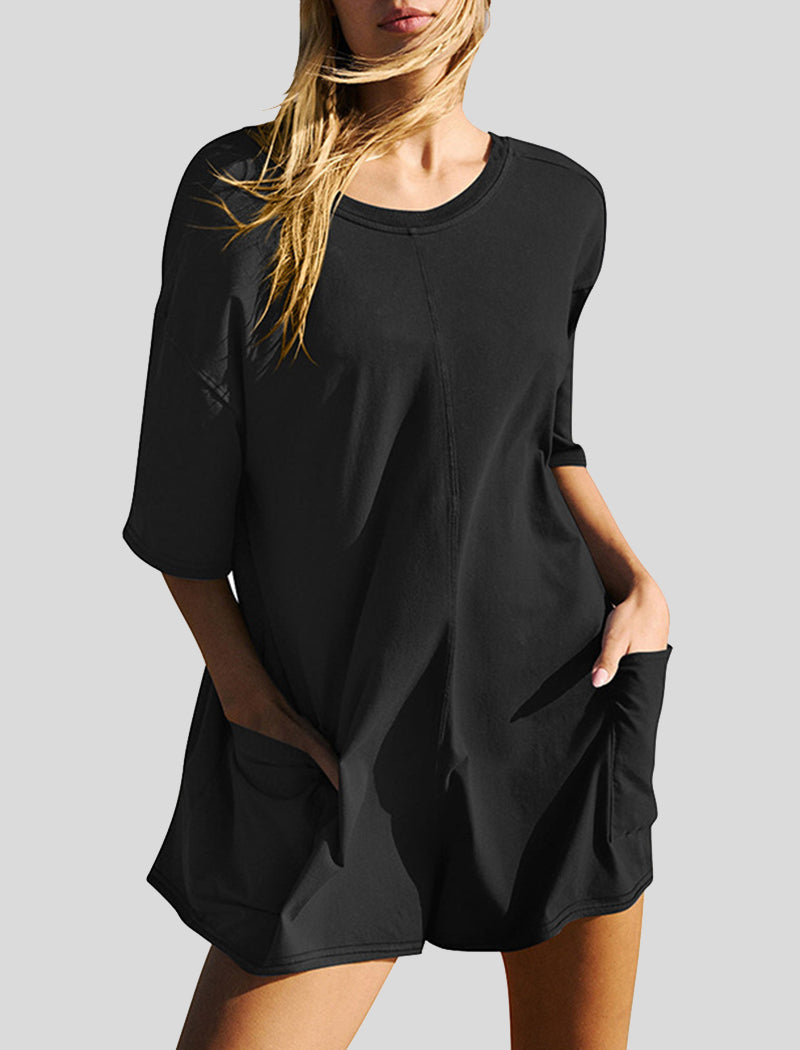 Short Sleeve Backless V-Neck Loose Romper