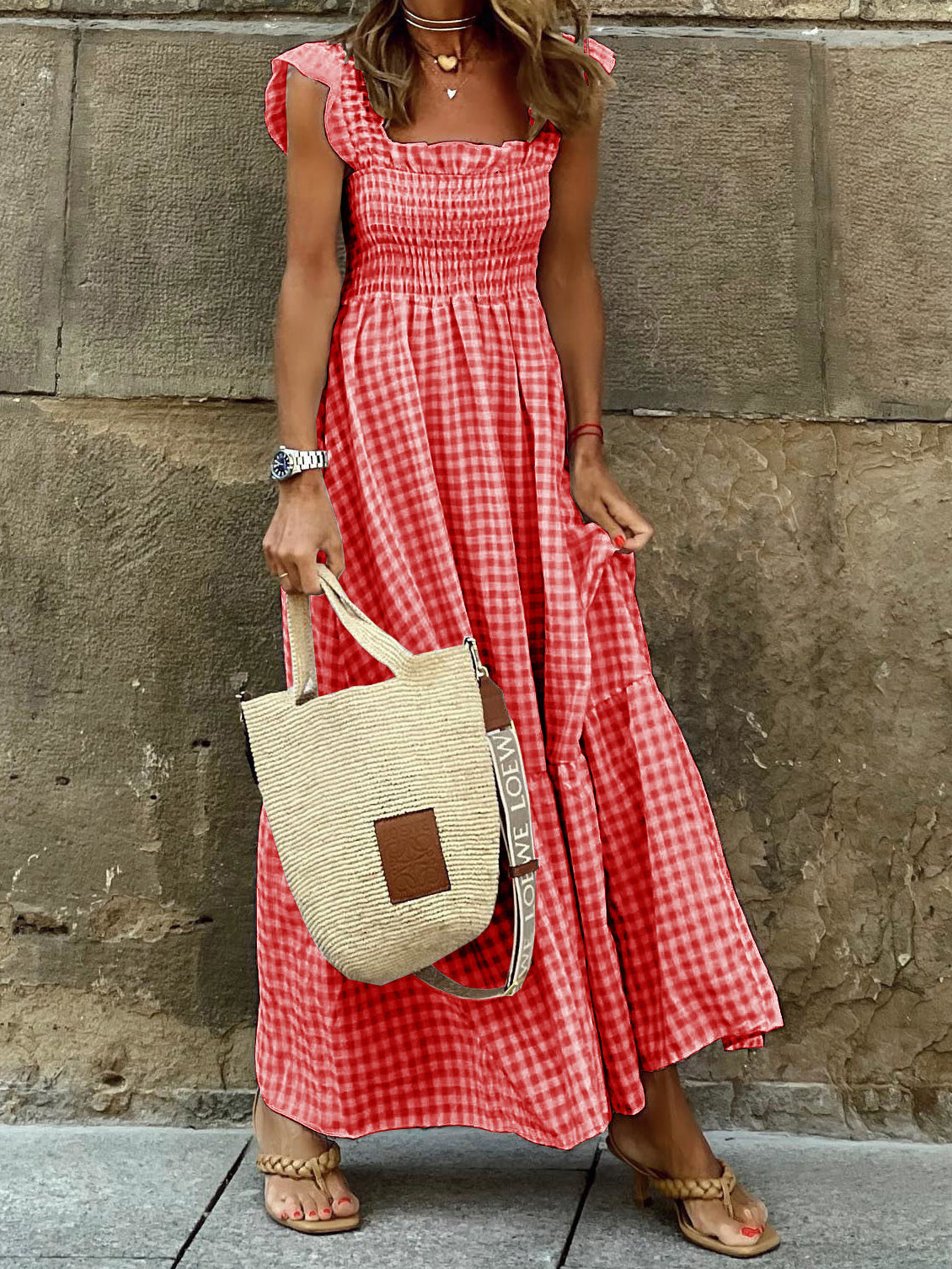 Gingham Smocked Maxi Dress