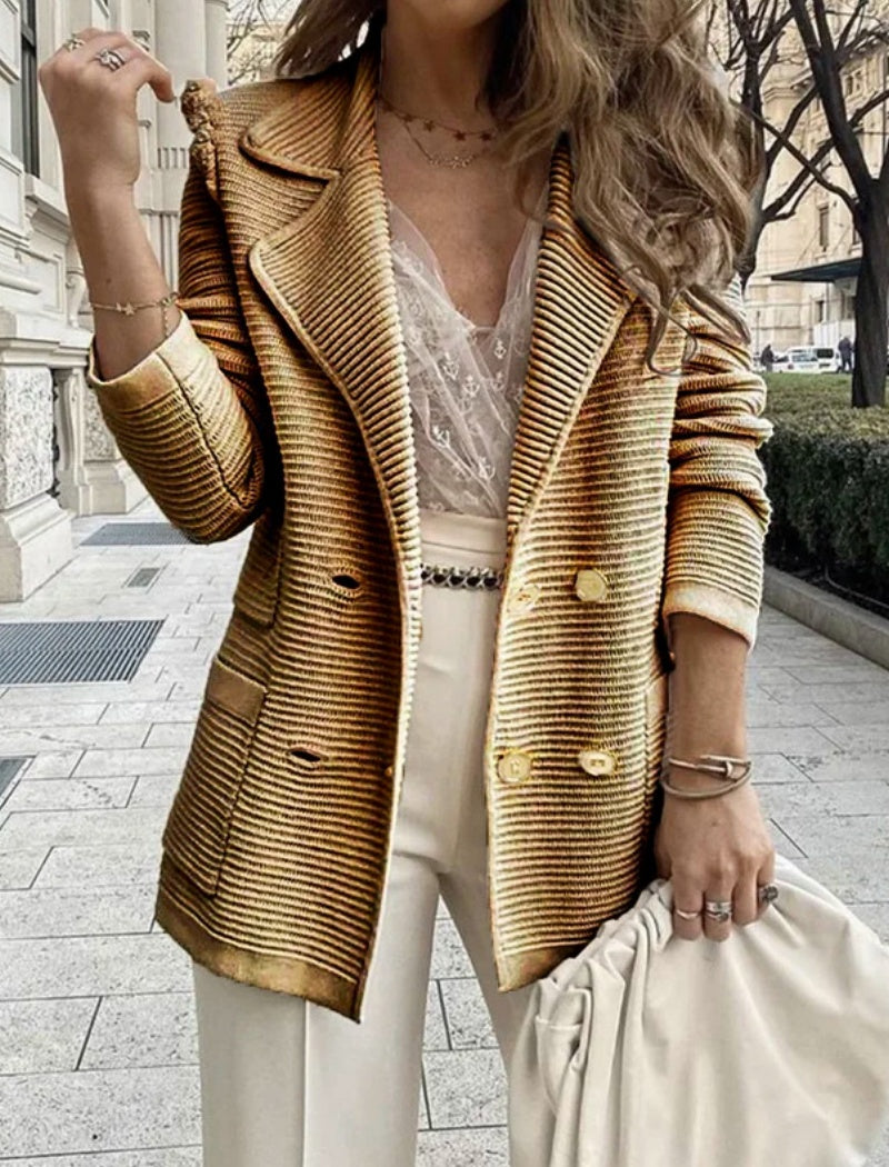 Double-Breasted Ribbed Blazer