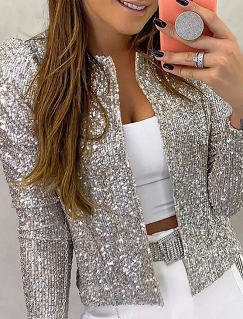 Sequin Embellished Open Jacket