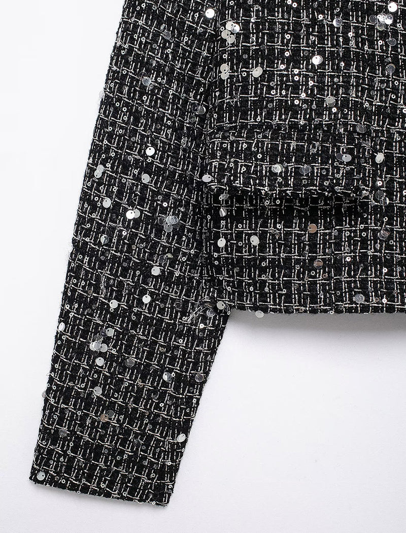 Textured Sequin Long Sleeve Cropped Blazer
