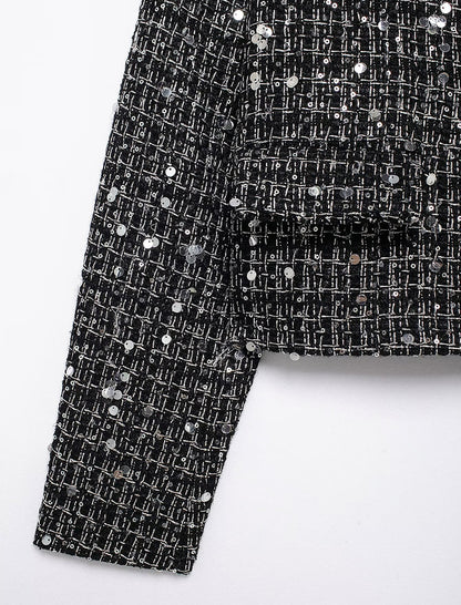 Textured Sequin Long Sleeve Cropped Blazer