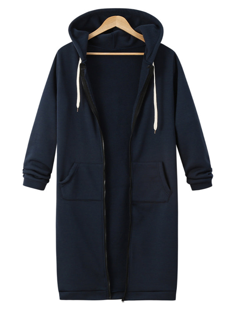 Hooded Long-Sleeve Mid-Length Coat