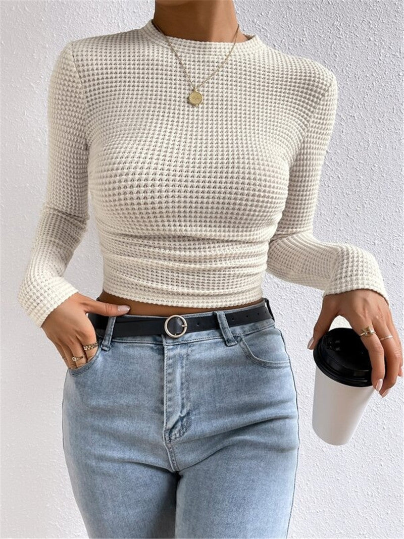 Ruched Cropped Long Sleeve Top