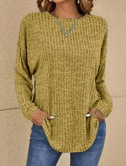 Ribbed Crewneck Long Sleeve Loose Tee