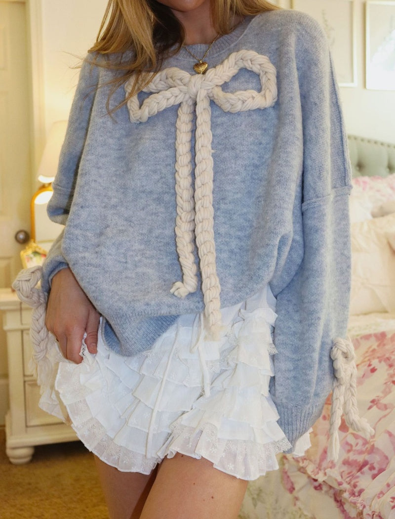 Oversized Sweater with Braided Bow Accent