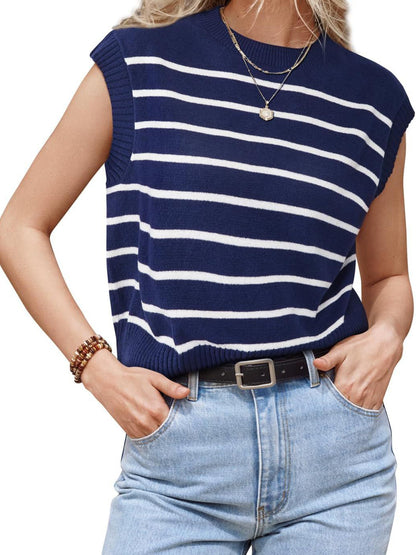 Sleeveless Striped Knit Pullover