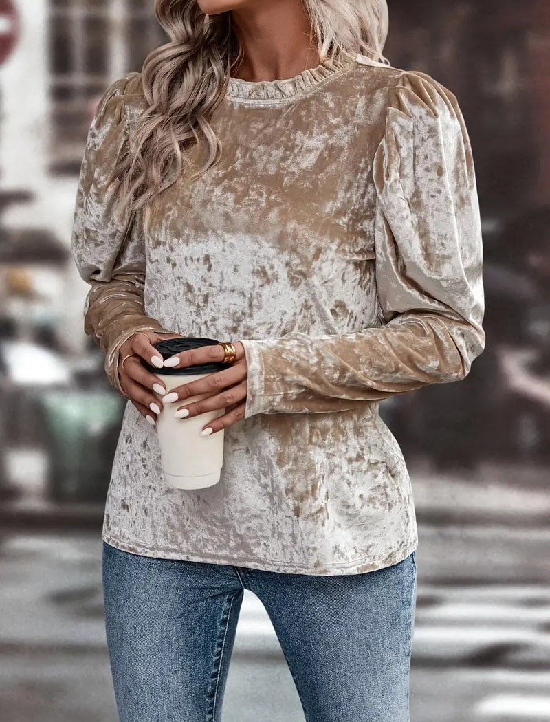 Velvet Puff Shoulder Long Sleeve Top