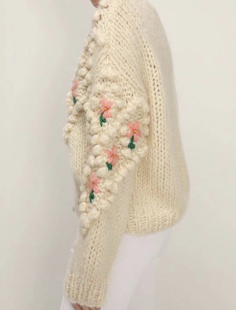 Floral Hand-Knit Cardigan