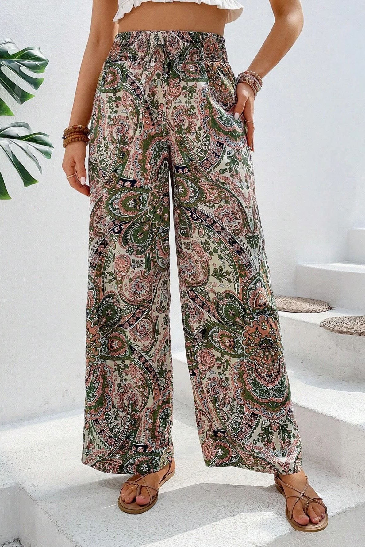 Paisley Print Wide-Leg Pants