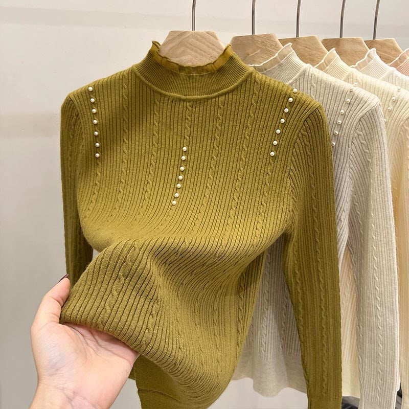 Ruffle-Edged Half-High Neck Sweater