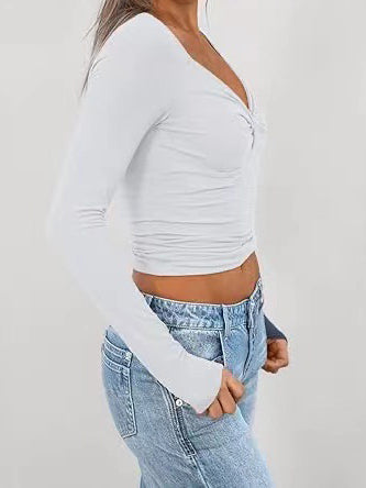 Ruched Bust Long-Sleeve Crop Top