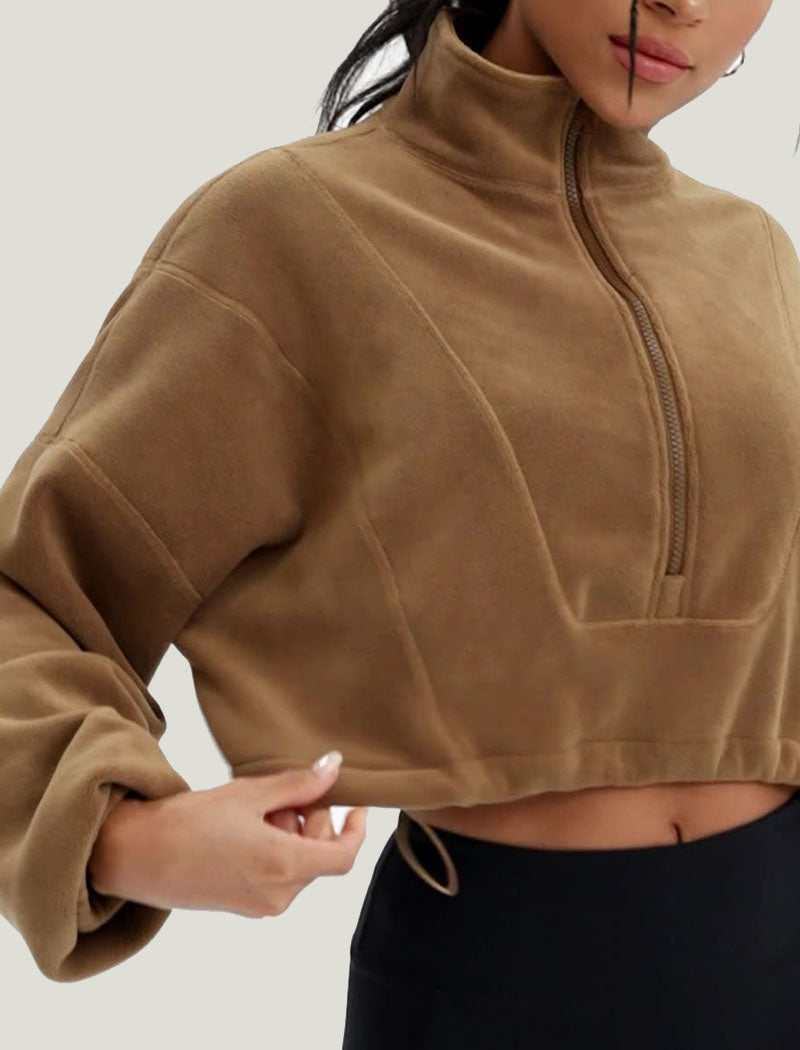 Cropped Quarter-Zip Fleece Pullover