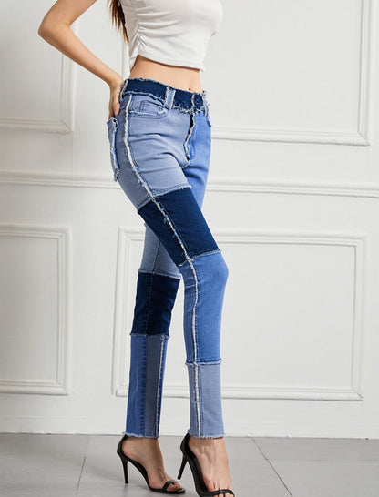 Patchwork High-Waist Skinny Jeans
