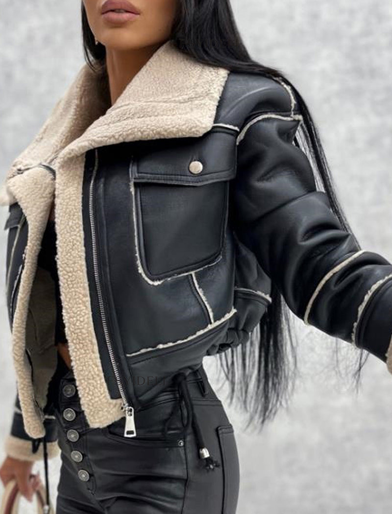 Faux Leather Sherpa-Lined Jacket