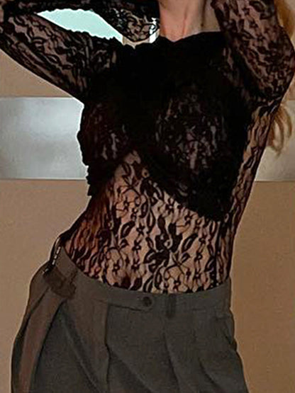 Long Sleeve Sheer Lace Top