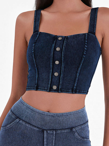 Button-Front Crop Top