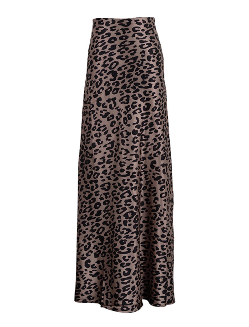 Leopard Print Satin Maxi Skirt