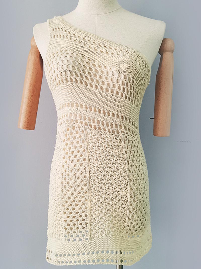 One-Shoulder Crochet Mini Dress